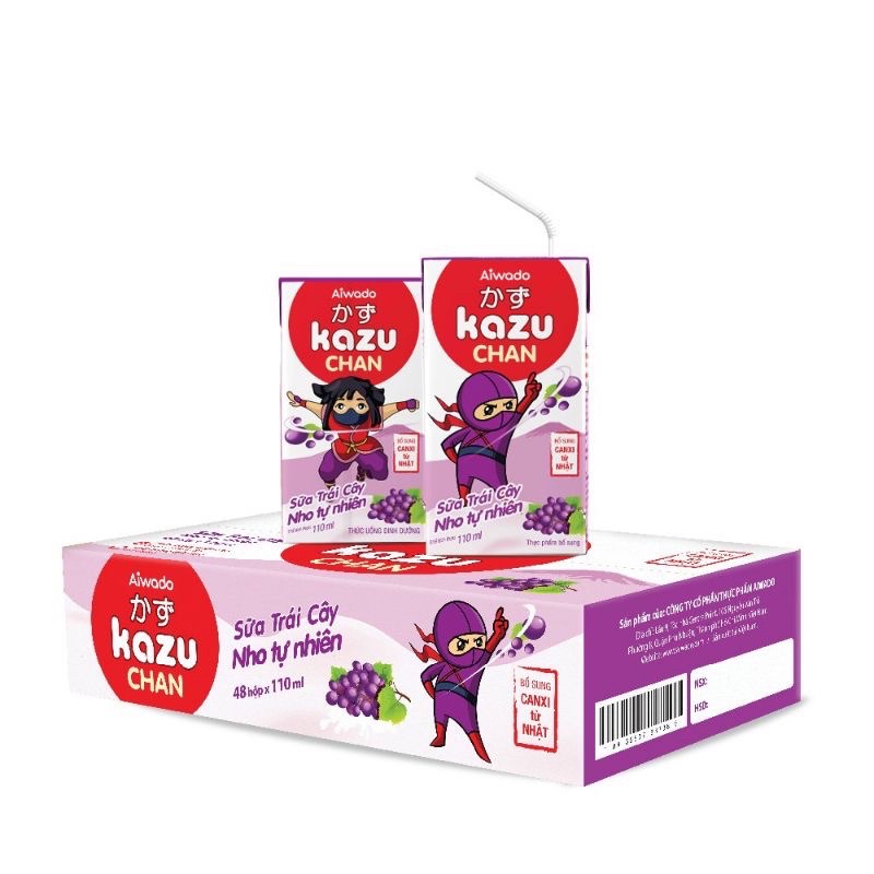 Lốc 4 hộp sữa trái cây Kazu Chan 180ml - đủ vị (cam kết chính hãng)