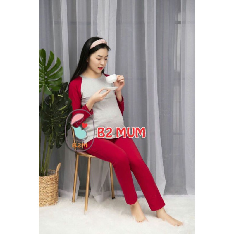 BỘ BẦU THU ĐÔNG THIẾT KẾ DÀI TAY MẶC BẦU VÀ SAU SINH CHẤT COTTON BAE1357