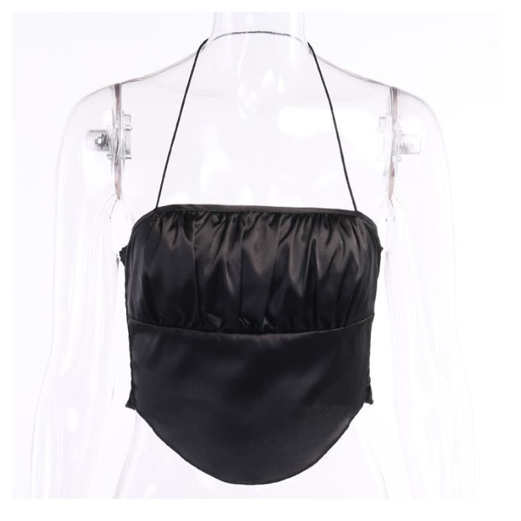 Áo croptop yếm cúp ngực dún thun màu đen HAC93 - Hỉn Hỉn Store