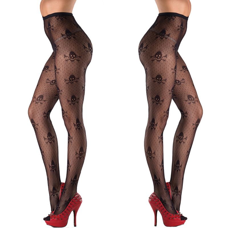 Quần Tất Lưới Xuyên Thấu Họa Tiết Bộ Xương Halloween Quyến Rũ Cho Nữ