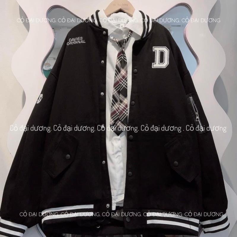 Áo Khoác Bomber Chữ D Form Rộng Unisex, Áo Khoác Hàn Quốc Phong Cách Thể Thao Đường Phố Ulzzang Hot