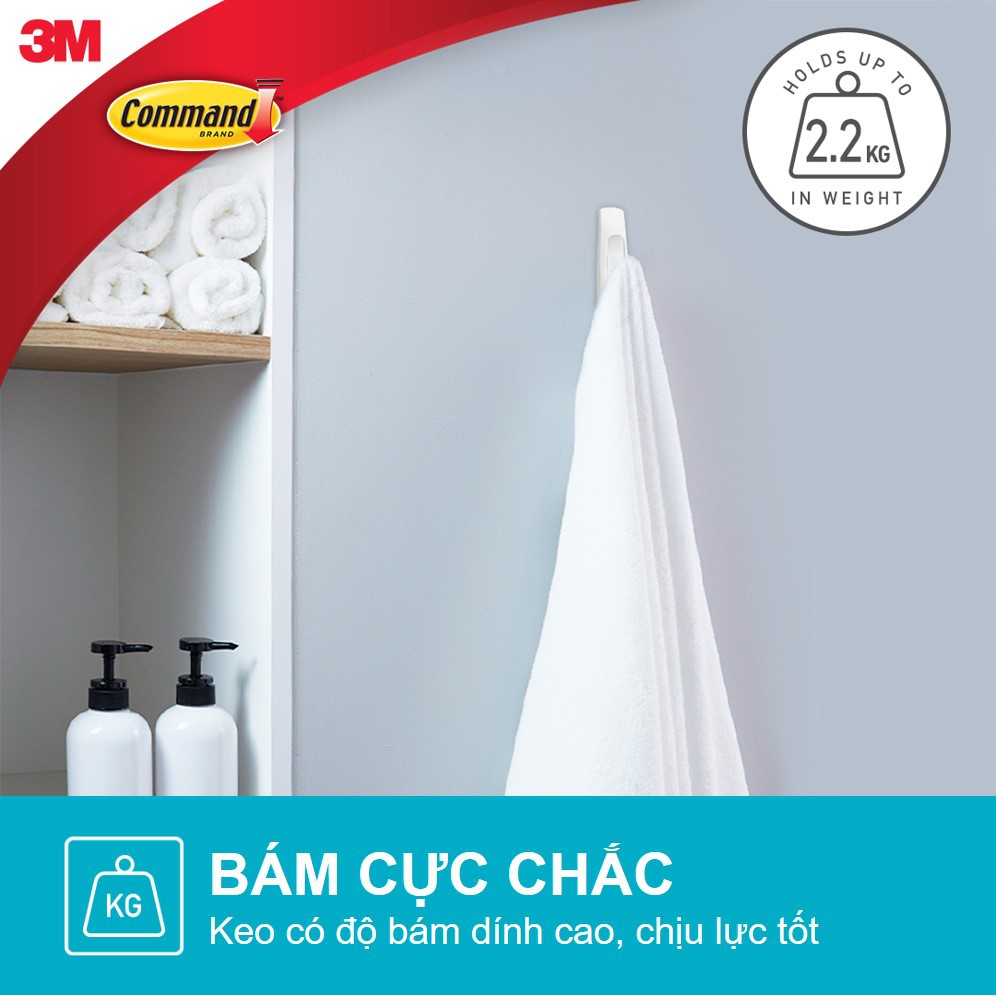 Móc dán tường chống thấm nước Command 3M cỡ lớn chịu lực 2.2kg 17003B