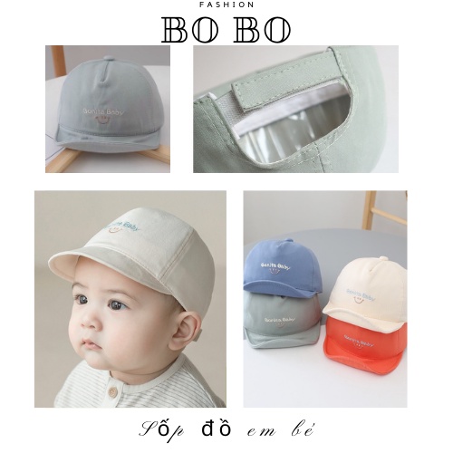 Nón lưỡi trai trẻ em mùa hè vải cotton thoáng mát, thêu chữ bonita size 4-15 tháng