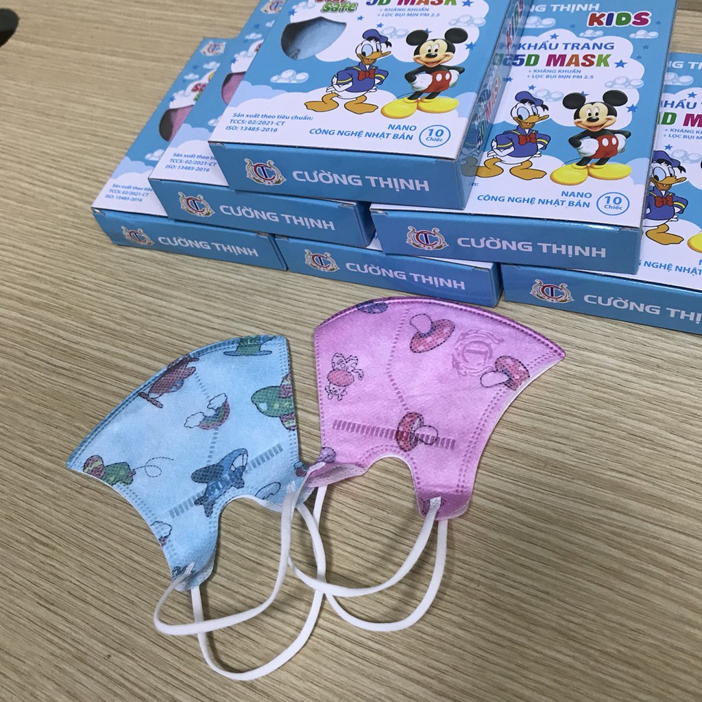 1 Hộp 10 Chiếc Khẩu Trang Y Tế Cao Cấp Trẻ Em 5D MASK KIDS Cường Thịnh - Màu Sắc: Xanh, Trắng và Hồng