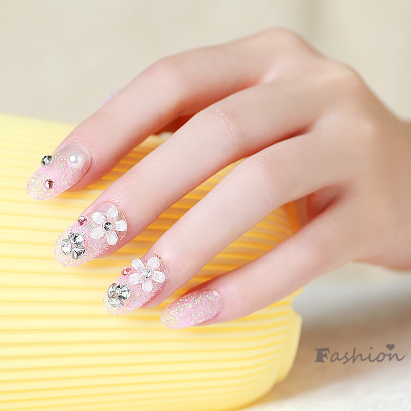 Set 24 Móng Tay Giả Đính Đá Lấp Lánh Có Keo Dán Lưng Cho Cô Dâu