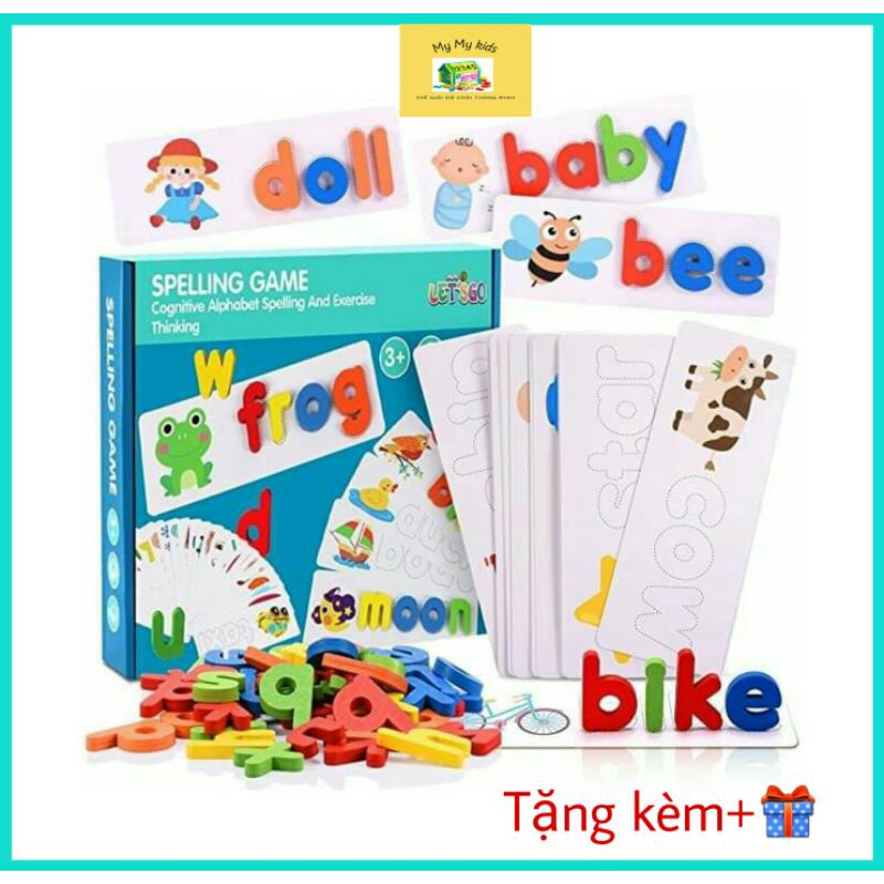 Đồ chơi giáo dục bộ ghép chữ gỗ Spelling Game Superbee, học đánh vần tiếng anh kèm 28 thẻ từ vựng kích thước 25×21cm