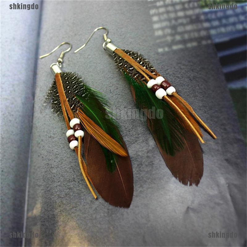 Khuyên Tai Tua Rua Đính Lông Vũ Phong Cách Ấn Độ