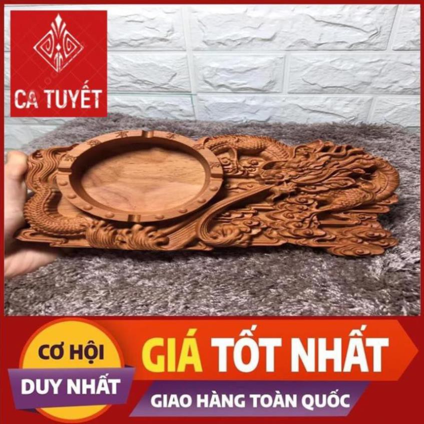 Gạt Tàn Thuốc Dài Hình Vuông Bằng Gỗ Hương Trạm Khắc Tinh Xảo