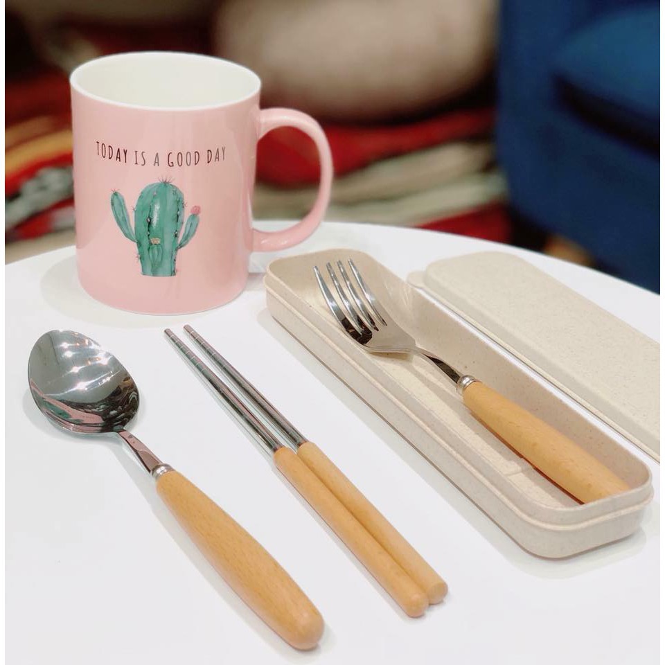 SET 3 BỘ ĐŨA THÌA INOX CÁN GỖ