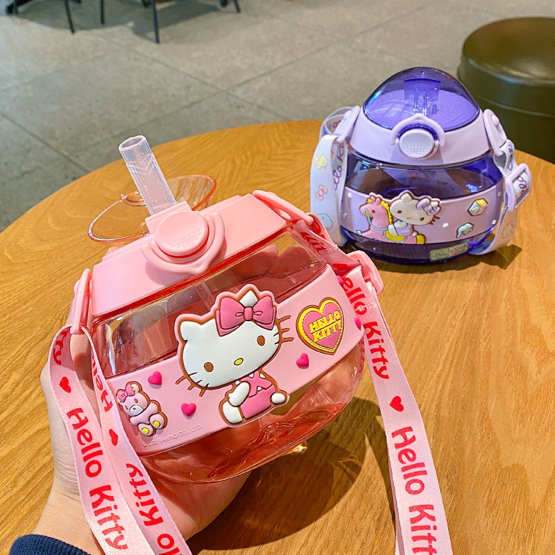 Bình Nước Bánh Donut Hello Kitty Dễ Thương Có Quai Đeo Thời Trang