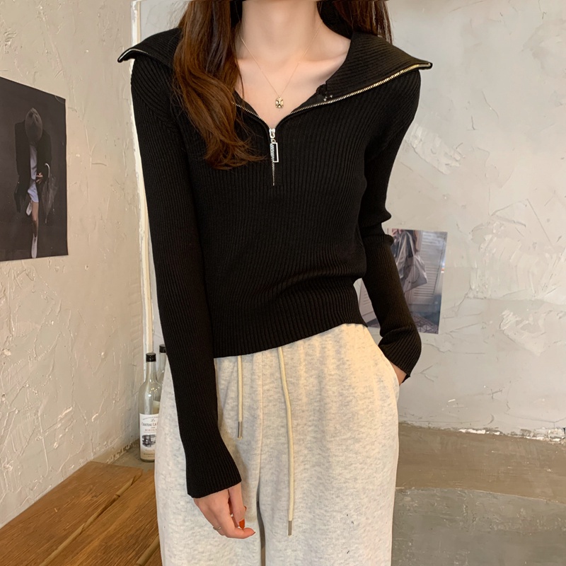 Áo sweater tay dài màu trơn thiết kế mới thời trang