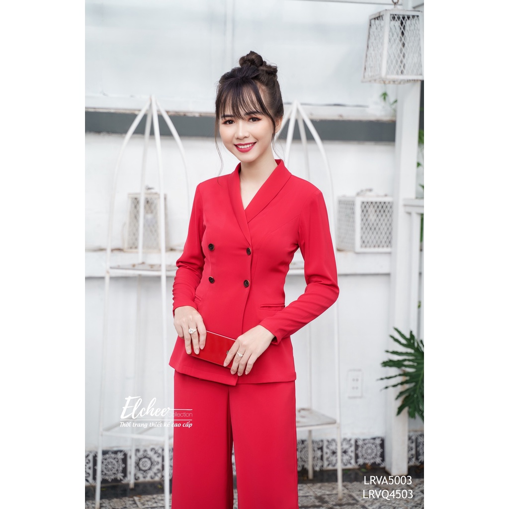 Áo vest công sở - Áo vest công sở màu đỏ dáng ôm, quần ống rộng thiết kế cao cấp Elchee Collection | BigBuy360 - bigbuy360.vn