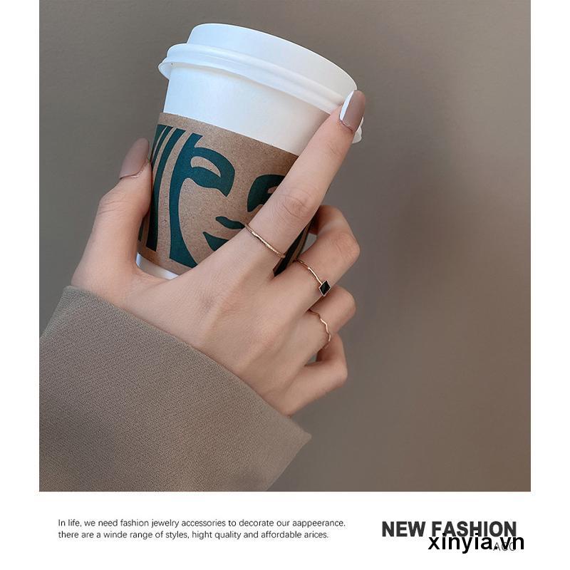 Set Nhẫn Ba Chiếc Nhẫn Zircon Đen Thiết Kế Đơn Giản Thời Trang Cao Cấp Cho Nữ