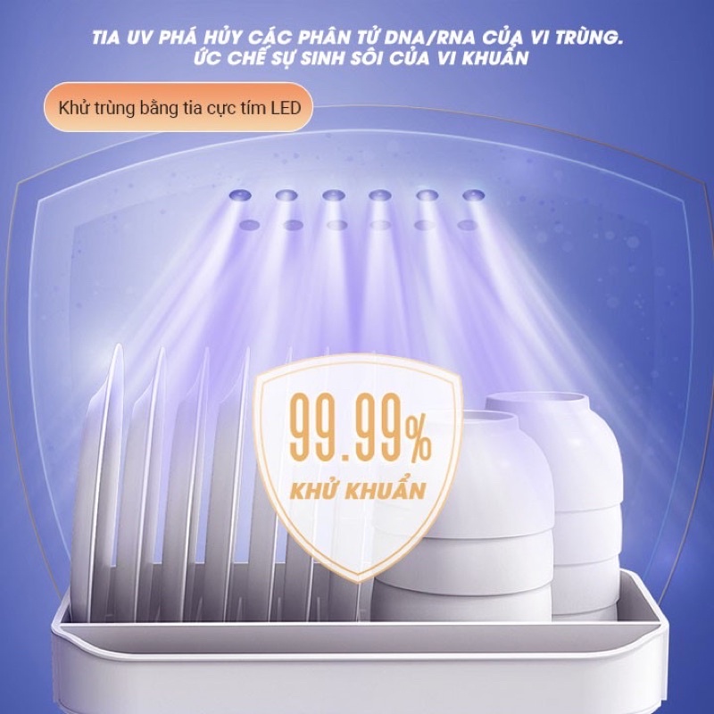 Giá úp bát đĩa khử trùng bằng tia UV - Kệ bát có nắp đậy chống bụi bẩn - Chạn bát có nắp đậy khử trùng bằng tia UV