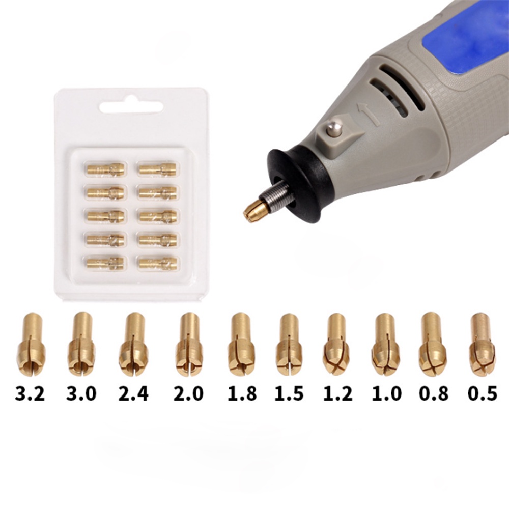 10 cái Mini Brass Đồng Collets Chucks cho Động cơ khoan xoắn Trục Máy khoan điện Máy mài bit quay Bộ công cụ chế biến gỗ