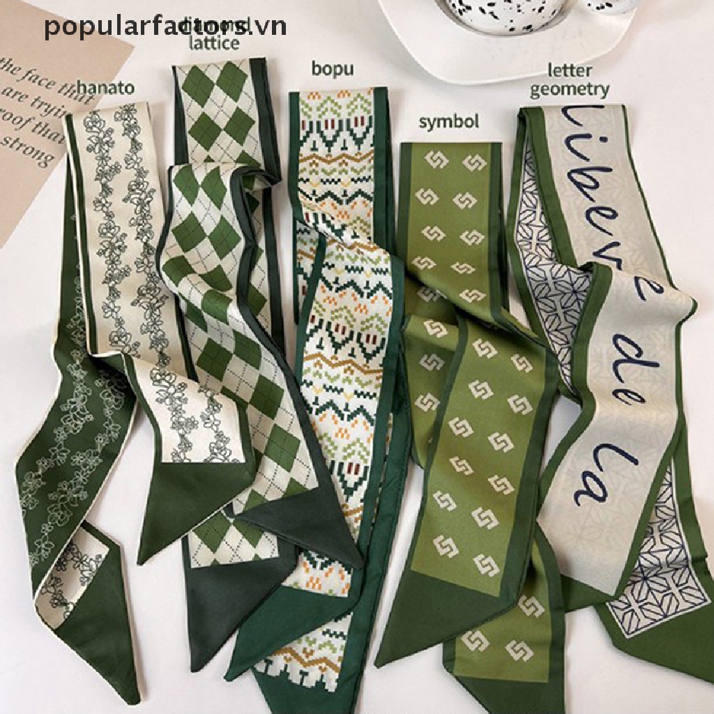 Khăn choàng dài ôm dáng bằng lụa voan in họa tiết hình học / chữ cái tông màu xanh lá đẹp mắt