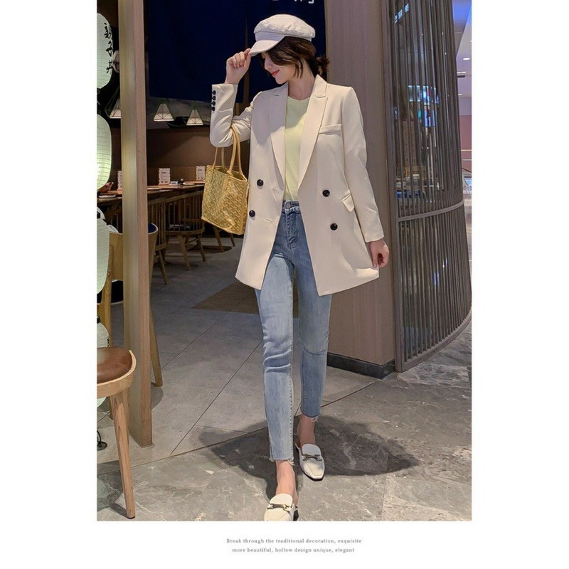 Áo khoác Vest nữ dáng dài đính 4 khuy tay chất liệu cao cấp | BigBuy360 - bigbuy360.vn