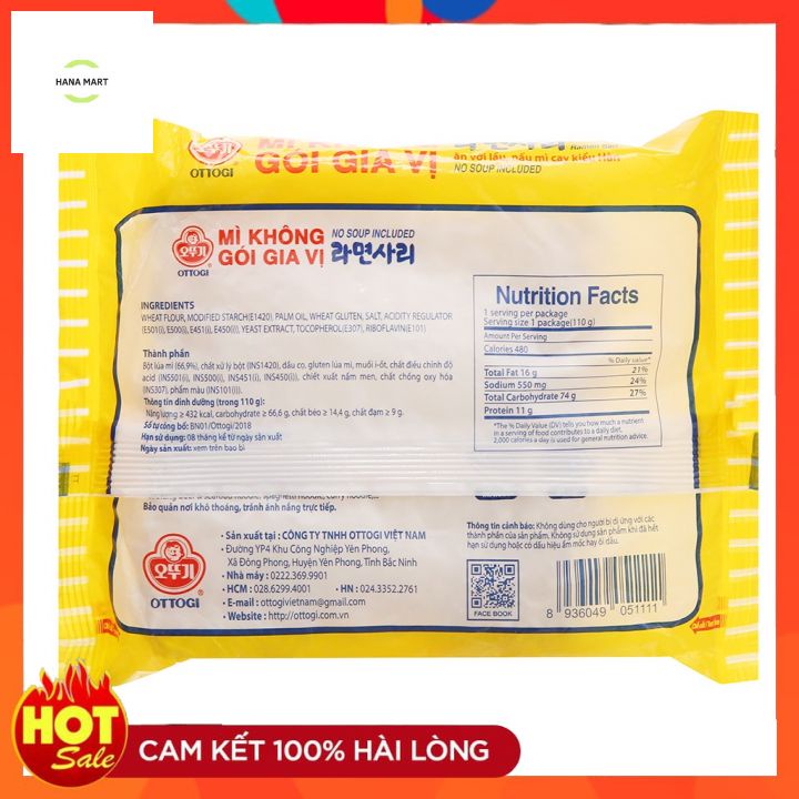 Mì không gia vị Hàn Quốc Ottogi 110gr