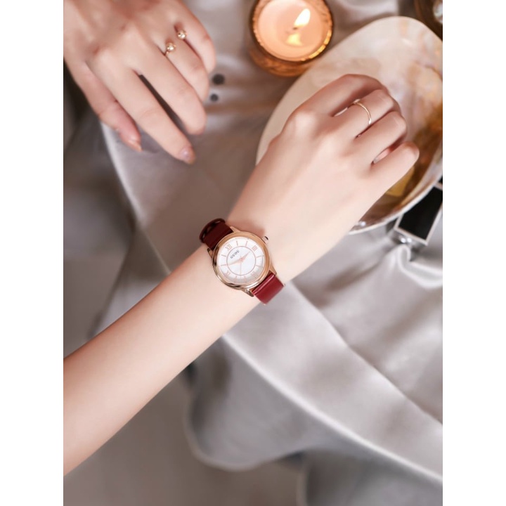 Đồng hồ GUOU 6030 dây da, mặt tròn dành cho nữ