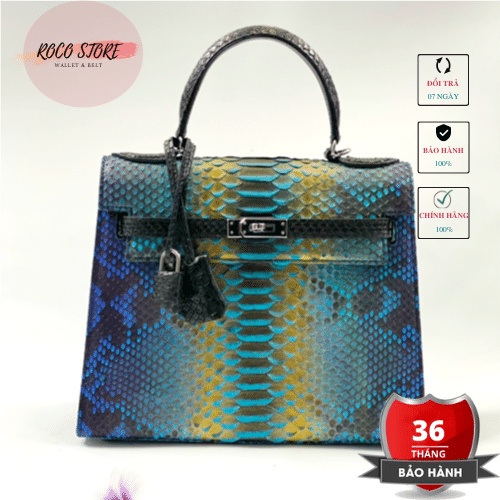 Túi xách nữ cao cấp - kiểu dáng Hermes - 100% da Trăn thật - 2 màu sành điệu (Xanh ngọc / Bạch tạng)- bảo dưỡng trọn đời