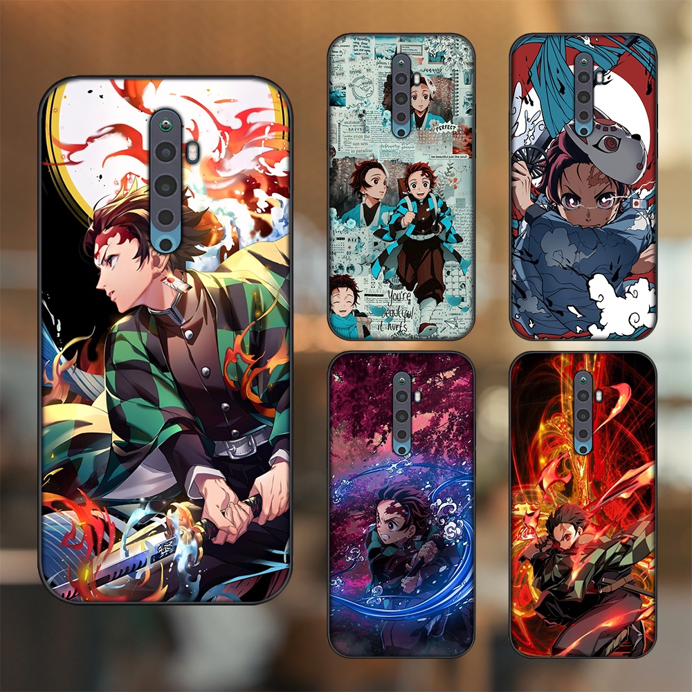 Ốp lưng Oppo Reno 2F viền đen in hình Tanjiro Kimetsu No Yaiba