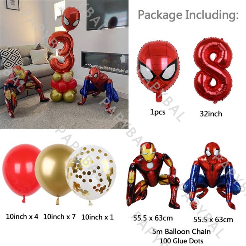 1 Set Bong Bóng Lá Nhôm 32inch Hình Marvel Spiderman Iron Man Trang Trí Tiệc Sinh Nhật Cho Bé