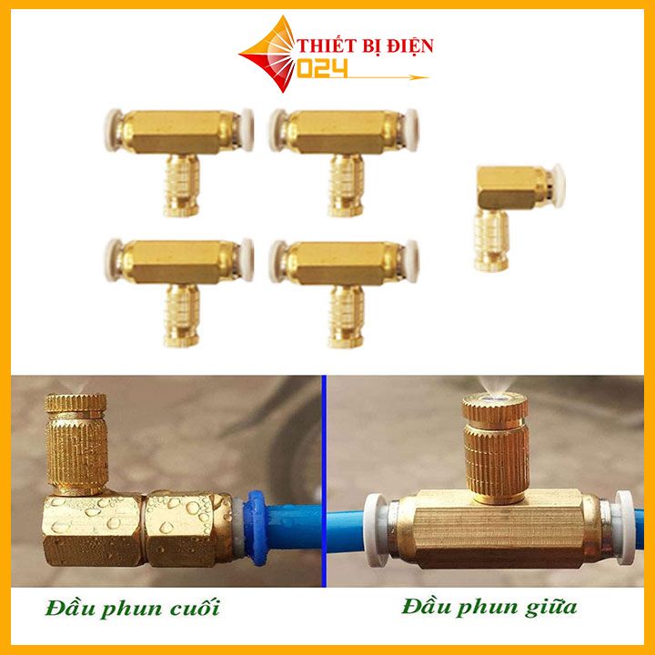 Béc phun sương bằng đồng số 1-2-3-5-6-7-8 kèm Chân nối ống phi 8 ( HÀNG LOẠI 1)
