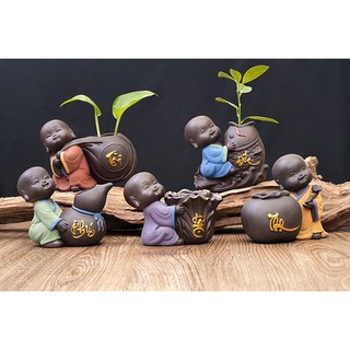 Bộ tượng phong thủy chú tiểu trồng cây Phúc- Lộc- Thọ- Tài- Đức