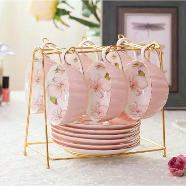 Bộ tách trà gốm màu patse phong cách Châu Âu