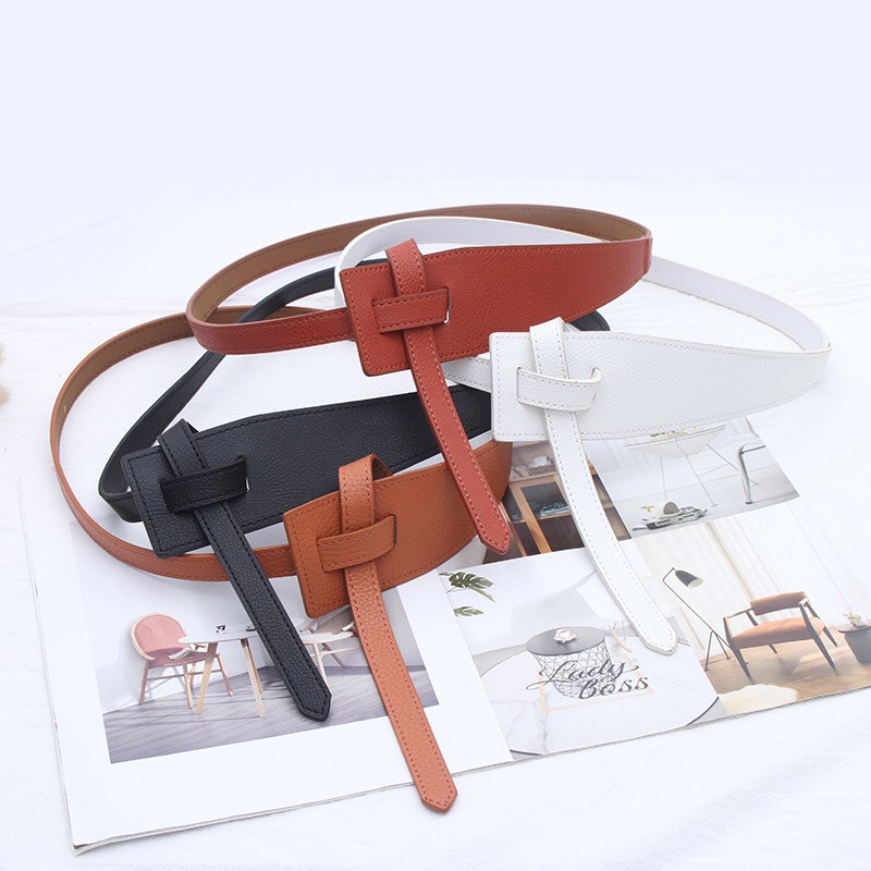 Đai váy thắt lưng da thắt nút bản to nhiều màu