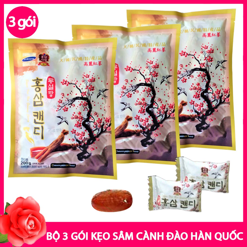 Kẹo Nhân Sâm Hàn Quốc Không Đường Cành Đào 200g