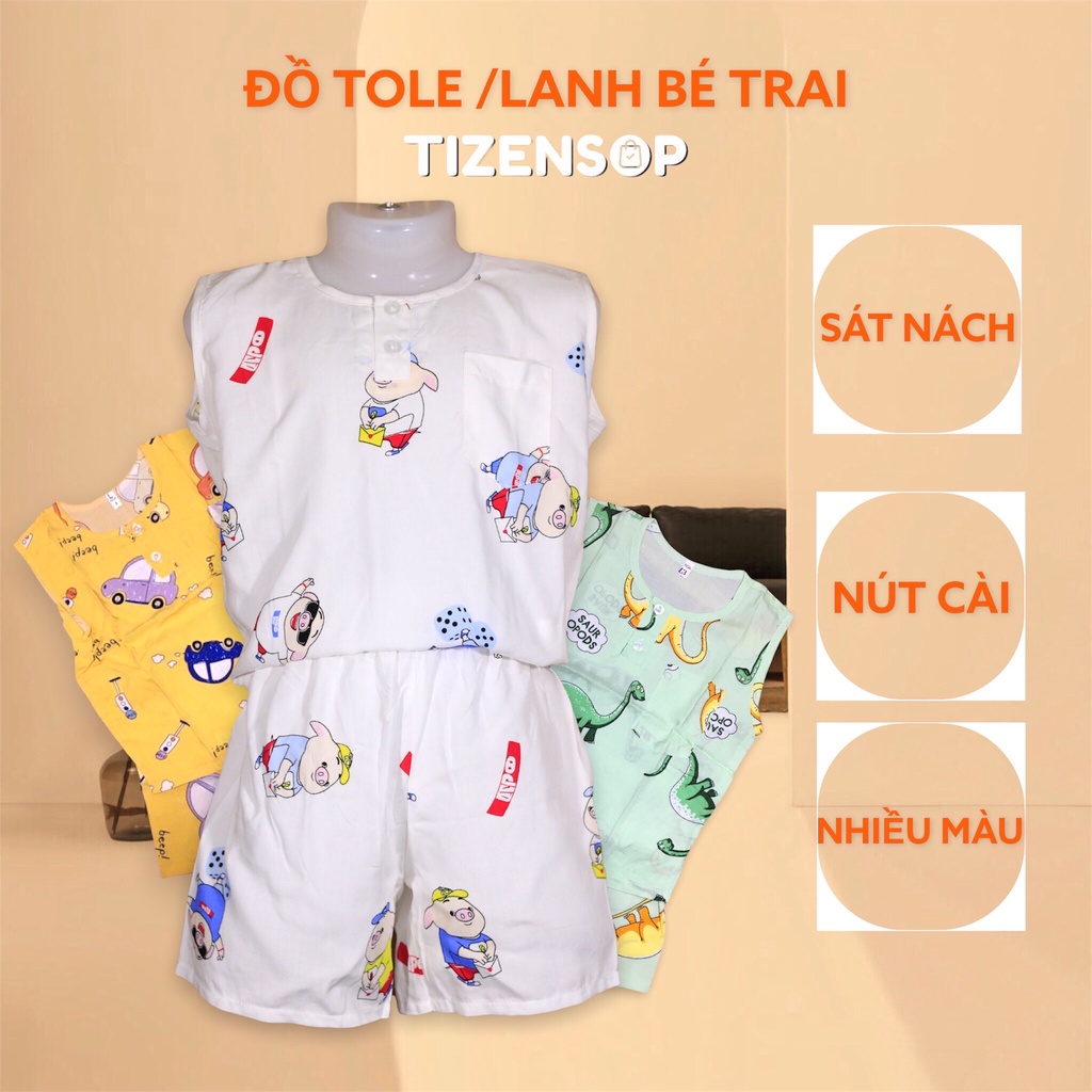 Bộ tole bé trai vải lanh mặc mát kiểu quần đùi áo sát nách