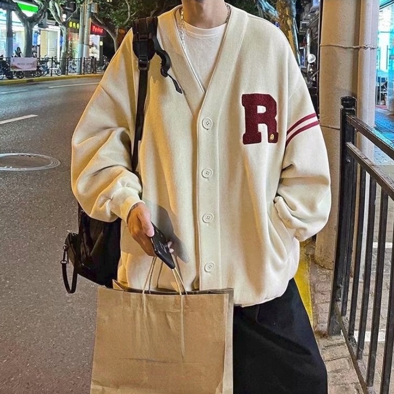 Áo Khoác Cardigan Tay Dài Dáng Rộng In Chữ Phong Cách Hàn Quốc Thời Trang Mùa Thu Cho Nam