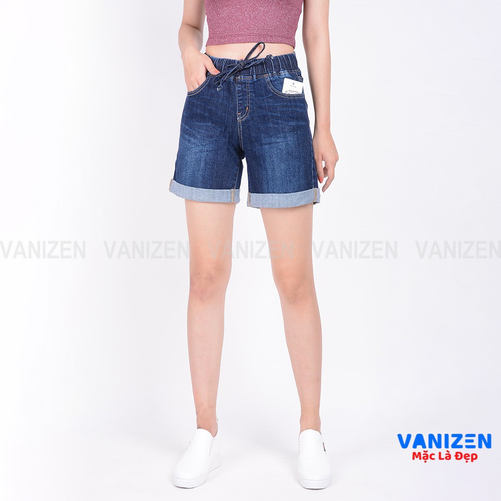 Quần short  jean nữ ngắn đẹp lưng cao cạp chun trơn hàng hiệu cao cấp mã 447 VANIZEN