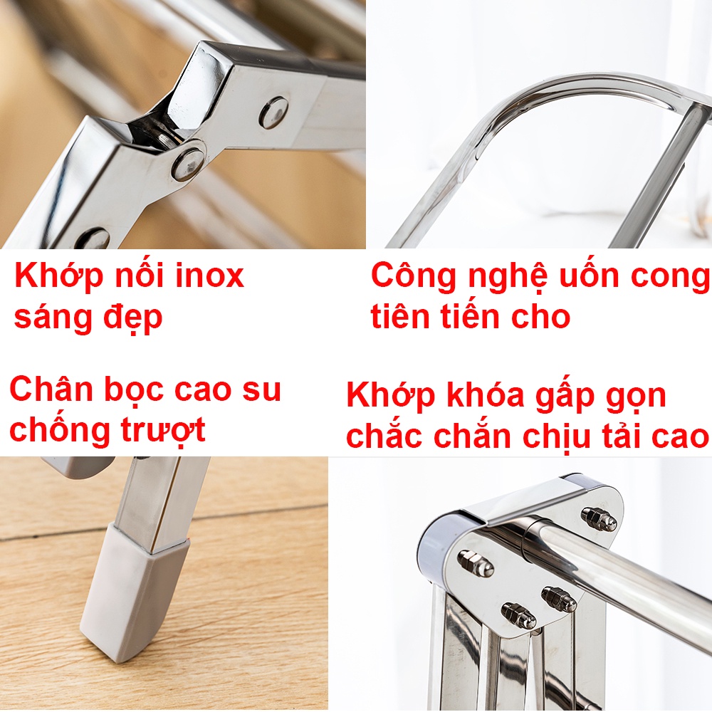 Giàn phơi để sàn Inox xếp gọn, Hàng chính hãng NIKITA, Mâm phơi lớn, chịu tải cao