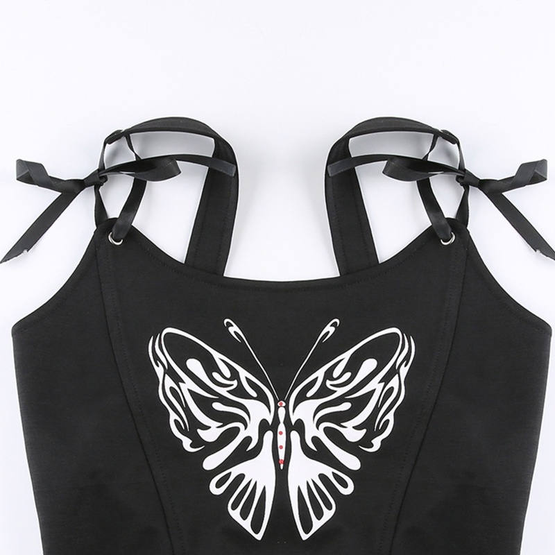 Áo Croptop Hai Dây Cổ Chữ U Hở Lưng In Họa Tiết Bướm Phong Cách Harajuku Quyến Rũ Dành Cho Nữ