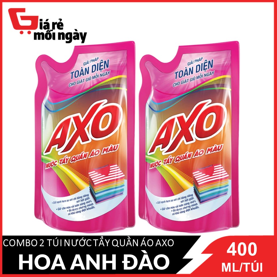 COMBO 2 túi Nước Tẩy Quần Áo Axo Hương Hoa Anh Đào túi 400ml X2 tiện lợi tiết kiệm