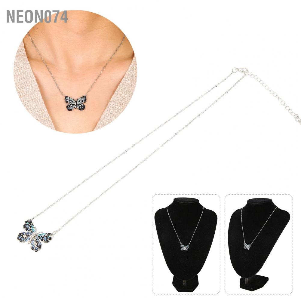 Neon074 Neon074 Bướm hình mặt dây chuyền Vòng cổ Phụ nữ Hợp kim thời trang Kim cương giả kiện sức