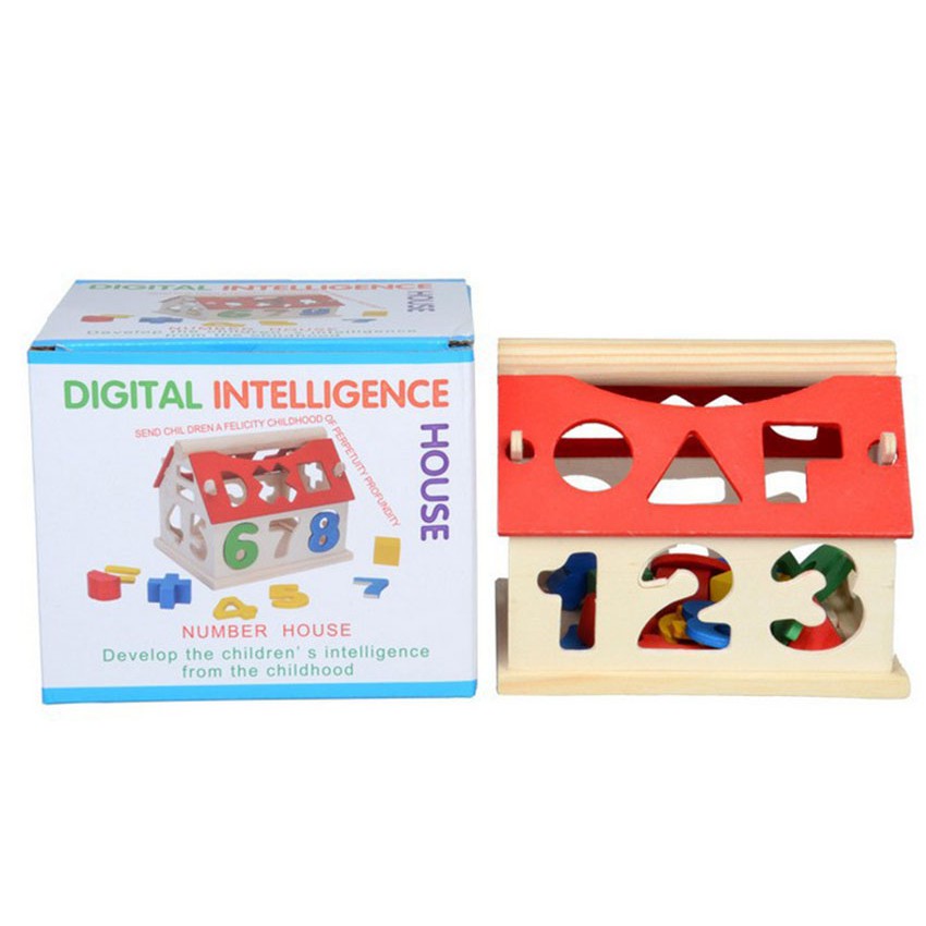 Nhà thả hình khối, số giúp bé tư duy phân biệt hình dạng màu sắc - Đồ chơi gỗ - Baby Toys