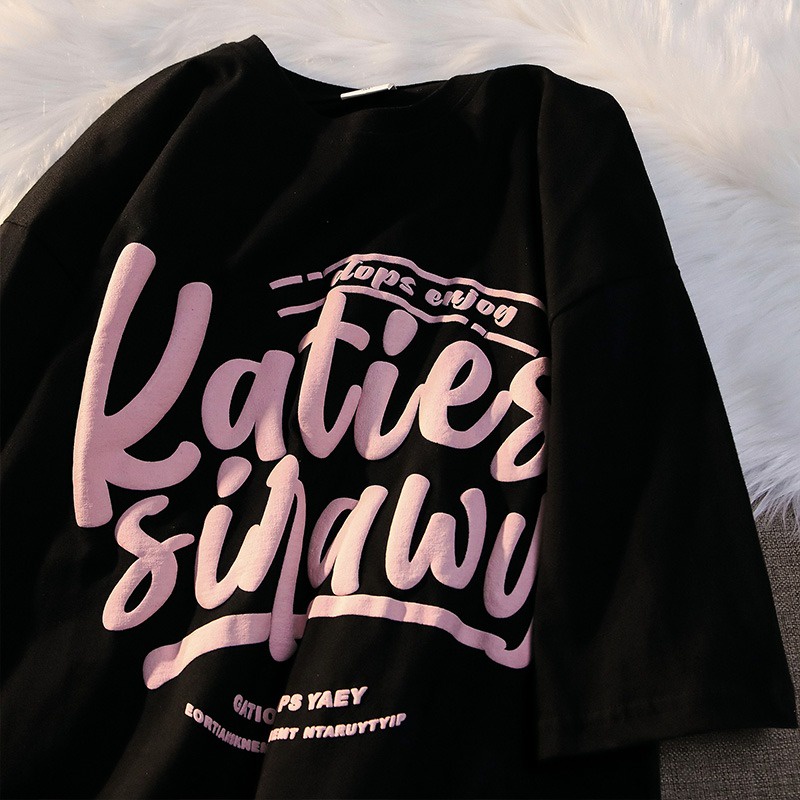 NRVP Áo thun mùa hè tay ngắn oversize in họa tiết phong cách Hàn Quốc cho nữ