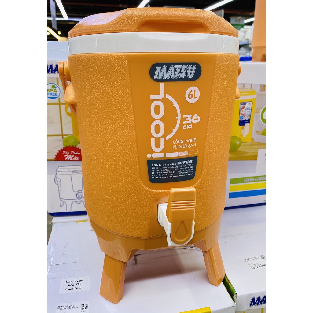 BÌNH NHỰA GIỮ NHIỆT NƯỚC ĐÁ MATSU ICOOL 6L, bình lớn đựng nước uống, water container, mang theo du lịch dã ngoại picnic