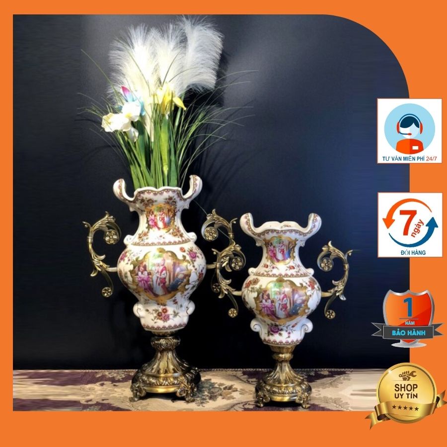 Bình cắm hoa bằng sứ họa tiết hình người Châu Âu - phong cách tân cổ điển CB24-BH1 CB24-BH2