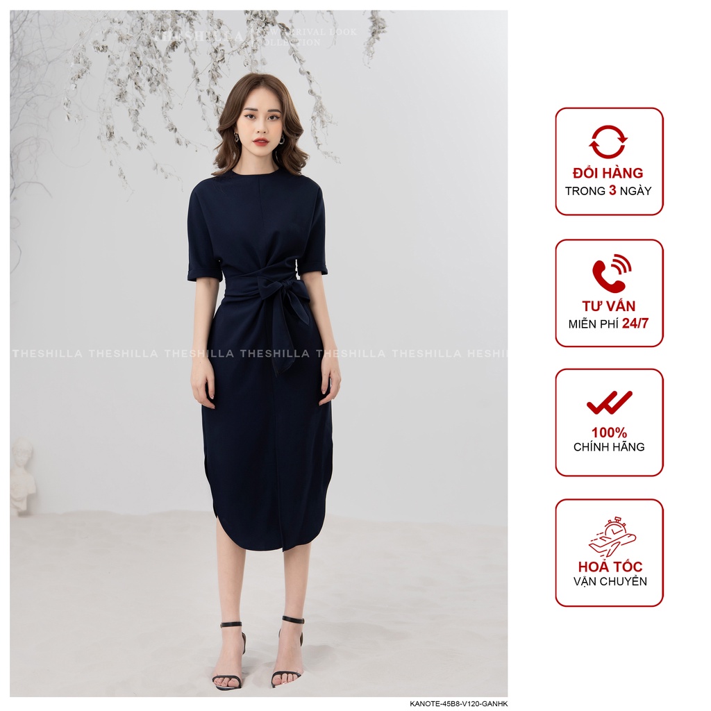 Váy thiết kế cao cấp màu xanh tay lở xẻ tà thắt nơ eo sang trọng [ Có video + Ảnh thật ] The Shilla - Kanote-45B5