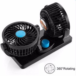 Quạt máy đôi 12V  trên ô tô, xe hơi xoay 360 độ