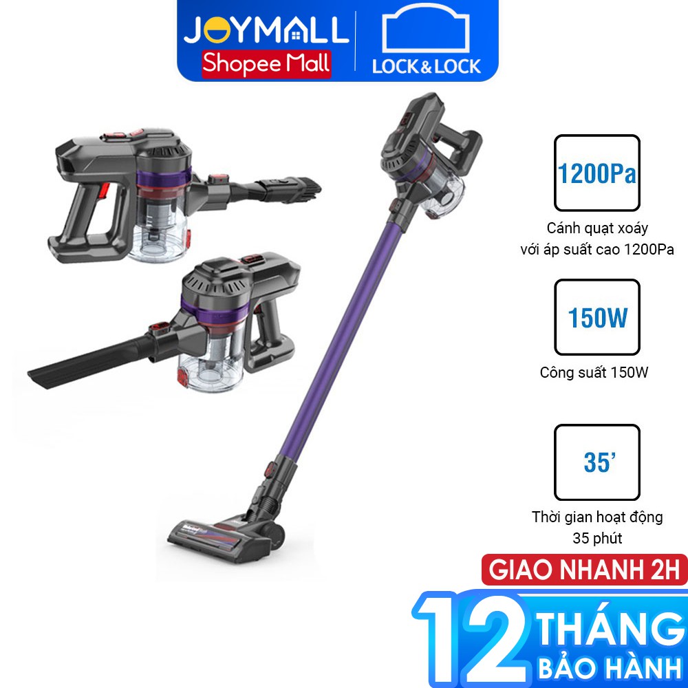 Máy hút bụi Lock&amp;Lock cầm tay không dây ENV151 - Hàng chính hãng, dùng pin sạc, hút trong nhà và xe ô tô - JoyMall