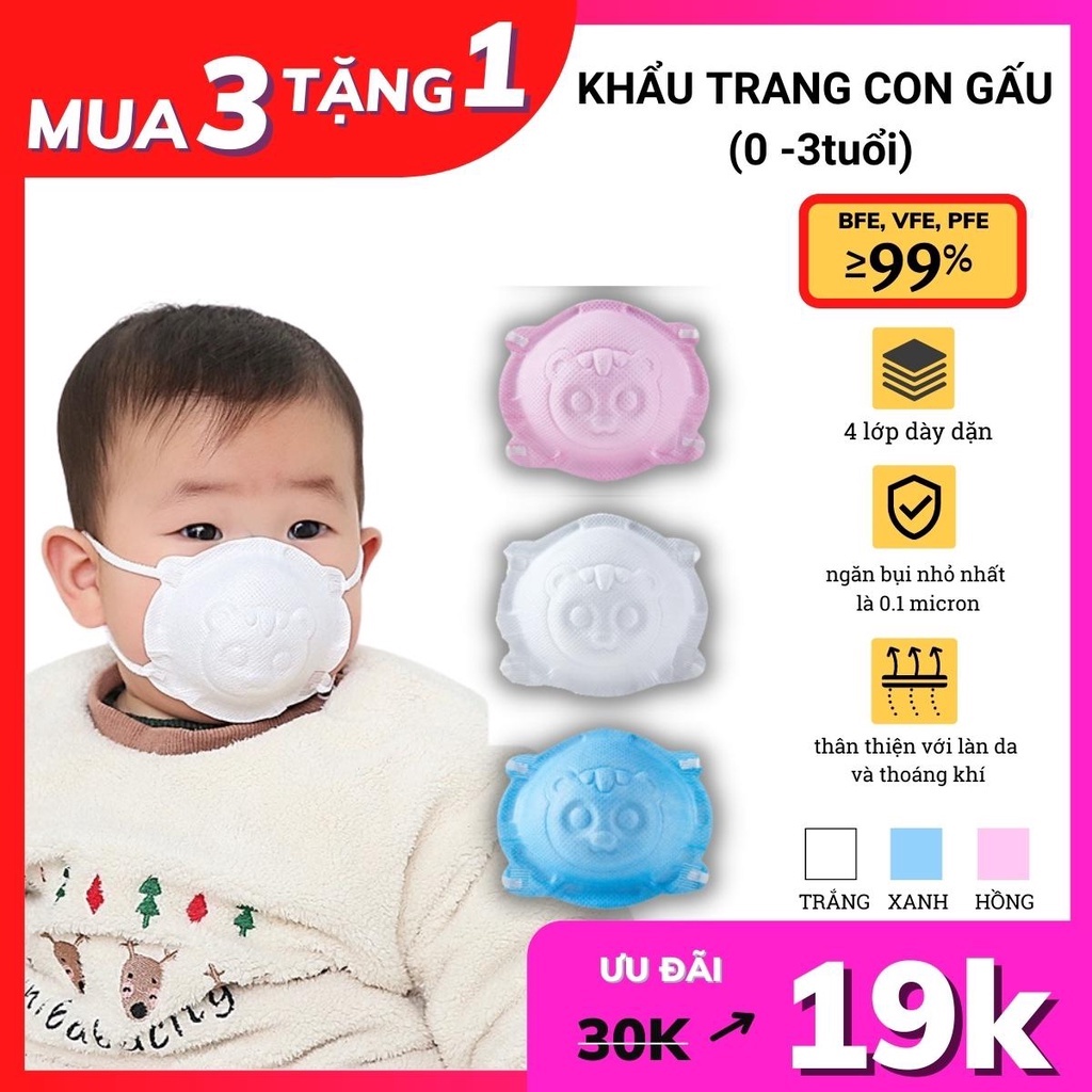 Free ship set 10 cái khẩu trang cho bé, khẩu trang em bé hình gấu 3d cho - ảnh sản phẩm 1