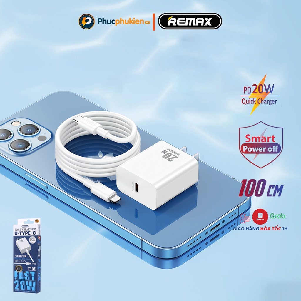 Bộ sạc nhanh 20w + Dây sạc nhanh 20w chính hãng Remax U5 sạc đầy 50% pin chỉ trong 30p Phúc Phụ Kiện HCM