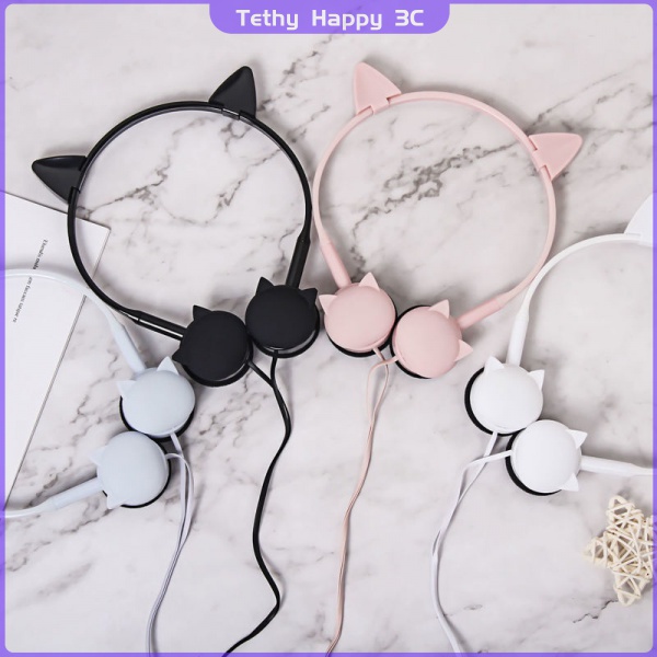 Tai nghe có dây hình tai mèo hoạt hình đáng yêu