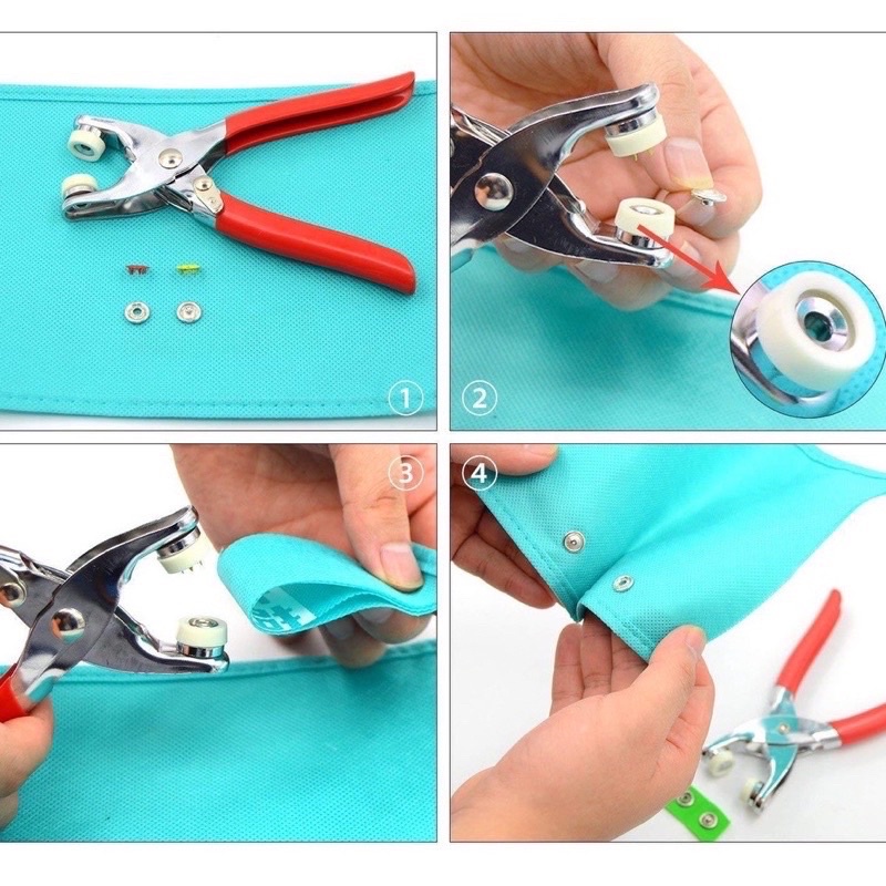 Kìm Bấm Cúc Vành Áo Kim Loại Đa Năng Bộ Kìm Bấm Khuy Kèm Cúc Bấm 9.5mm Thép Không Gỉ, Khoen Ore Quần Áo Tiện Lợi
