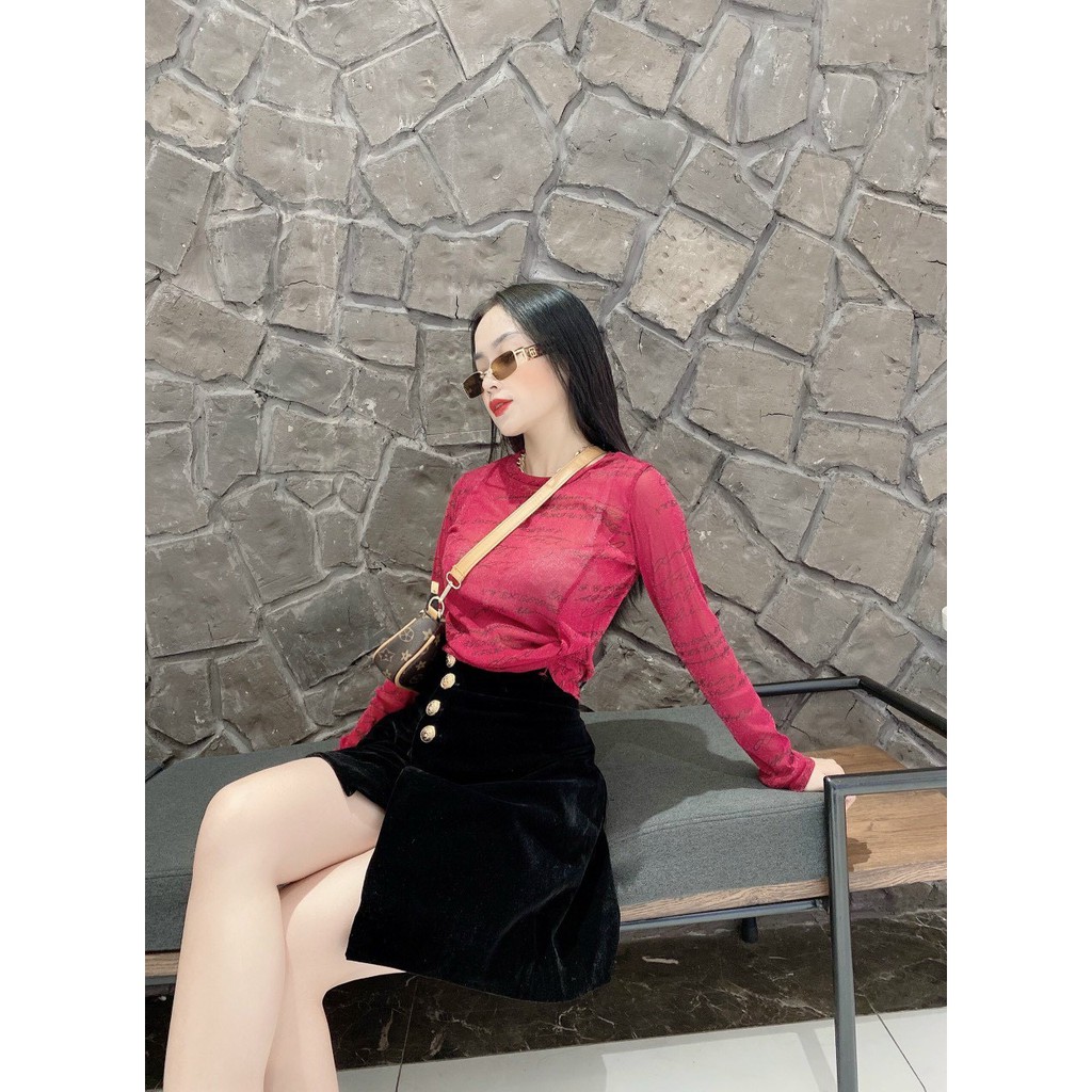 Set áo lưới + chân váy nhung. Có 1 màu. KÈm hình chụp thật 100%. Size dưới 54kg vừa. Đơn giản mà đẹp nhaaa